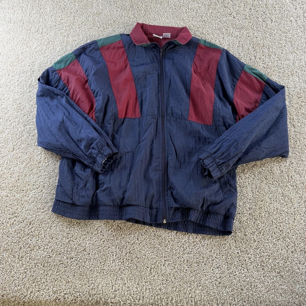Vintage Active Wear Windbreaker Jacket Men Large Blue Zip Colorblock Lined Nylon